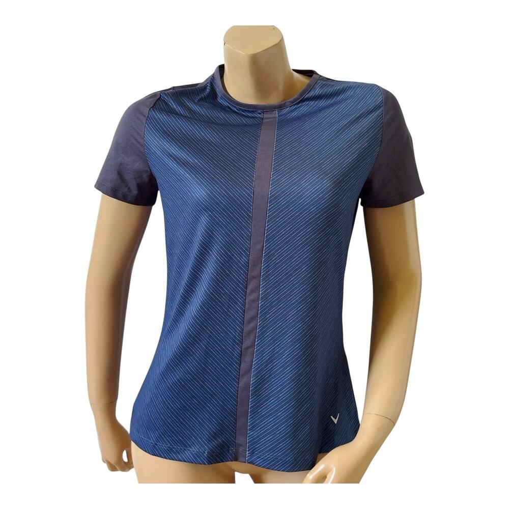 Callaway Golf Shirt Womens Small Opti Dri Athletic Blue Gray Striped Tee Top